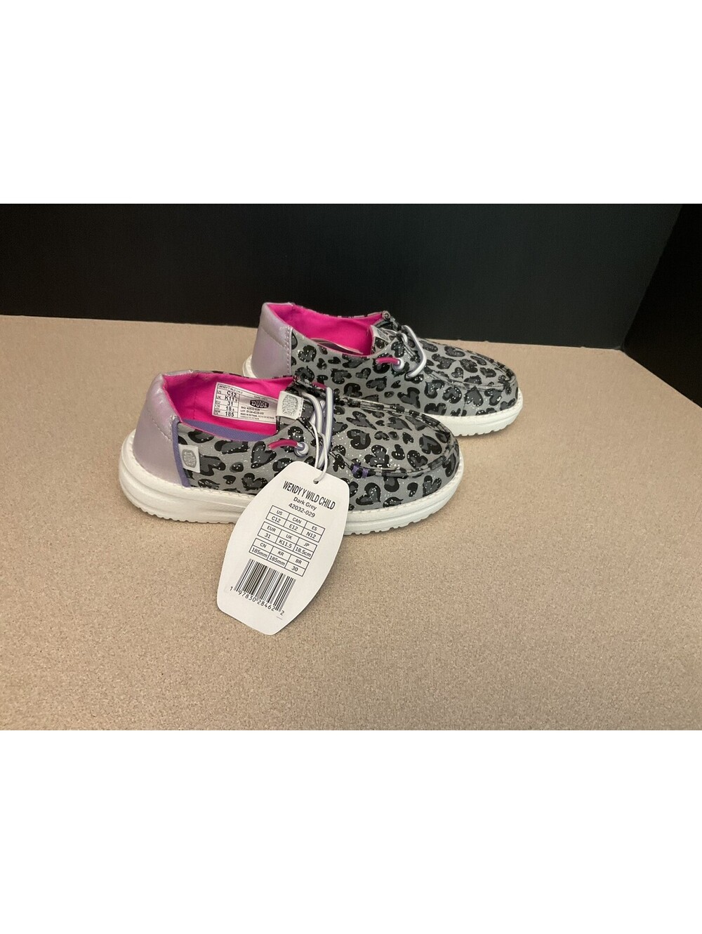 New! Kids Girls Hey Dude Wendy Y Wild Child Dark Grey Slip On Shoes. Size 12C.